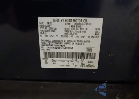 2016 Ford Explorer Xlt z USA, uszkodzony, nr VIN 1FM5K8D86GGA76138